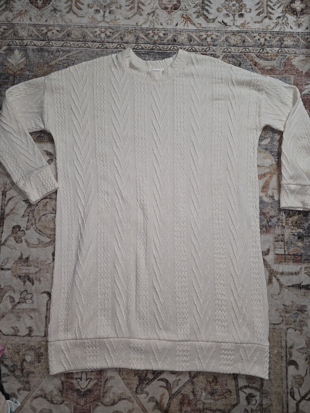 Cherish Cream Cable-Knit Crewneck Sweater Dress